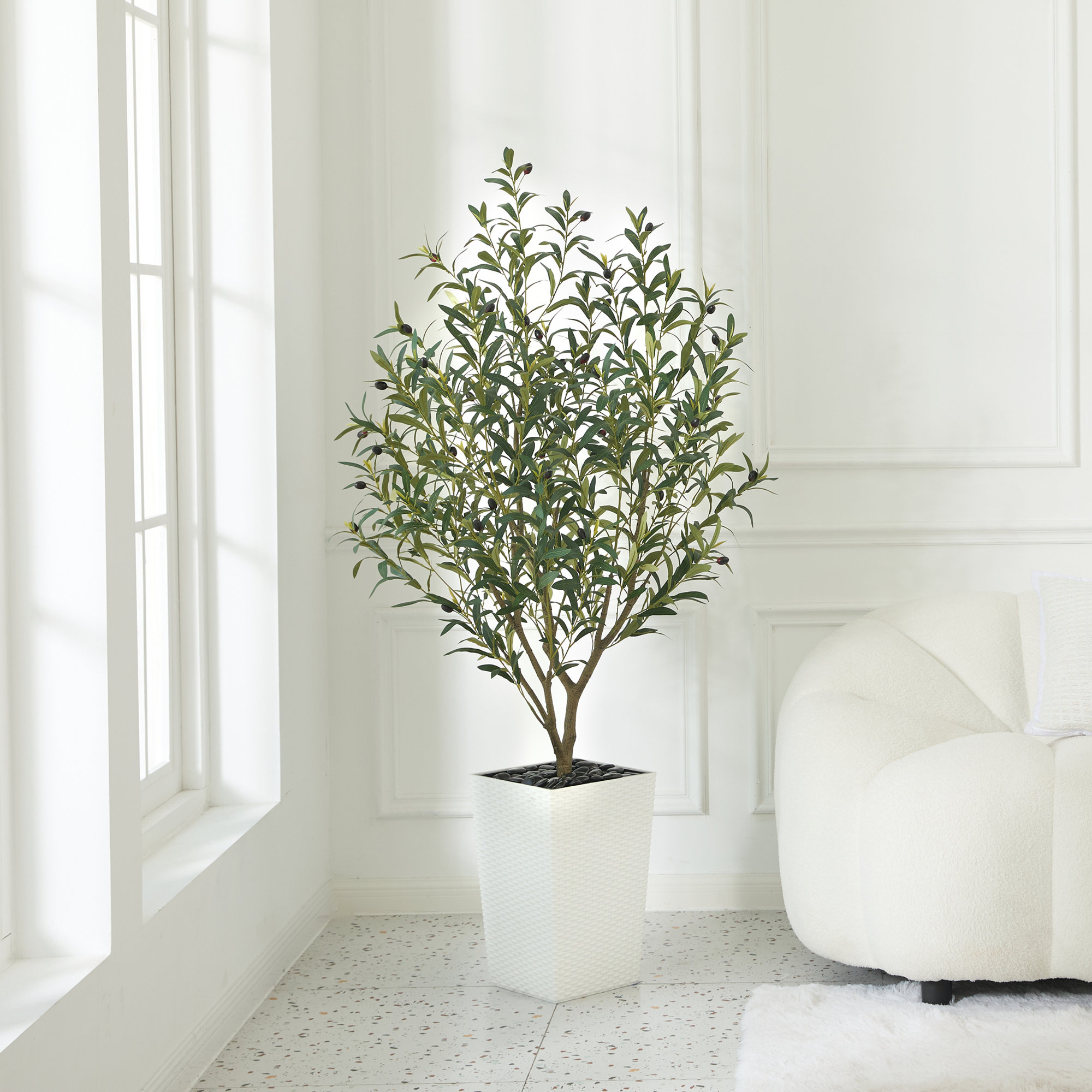 Adcock Artificial Olive Tree for Indoor & Outdoor Home Decor, Faux Olive Tree with Decorative Pot, 60" H x 20" W x 20" D