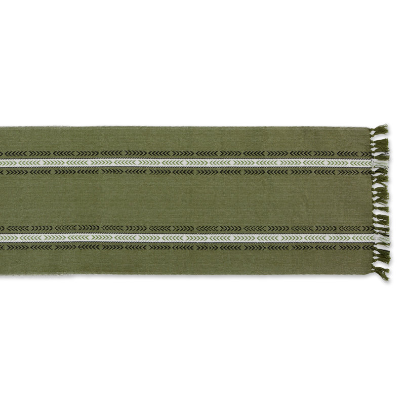 Blue Striped Cotton Table Runner with Fringe, 14x72