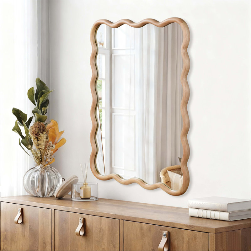 Miroir décoratif rectangulaire en bois massif ondulé, pour chambre à coucher, salle de bain, salon, vestibule, 40 po x 30 po