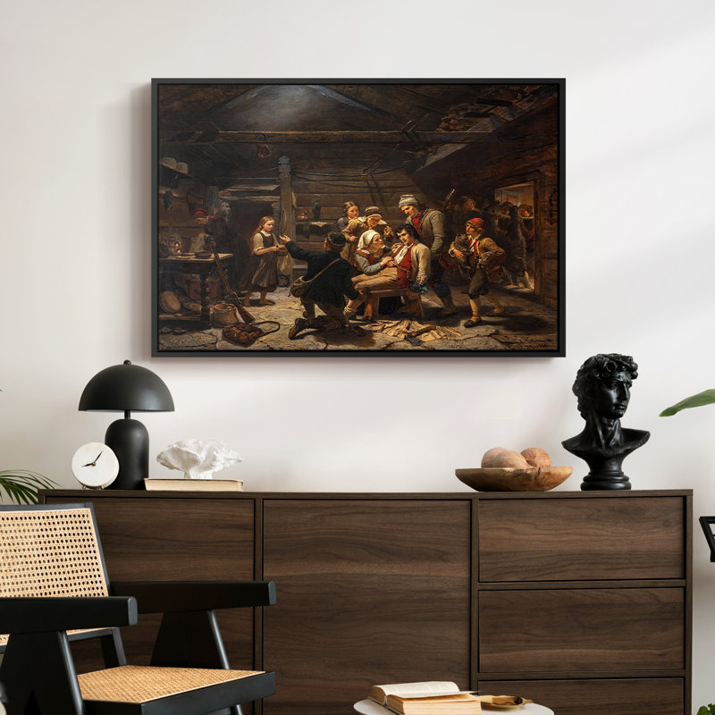 Le retour du chasseur d'ours, 1856 - Adolph Tidomm, toile tendue avec châssis, 24 po x 36 po, Noir
