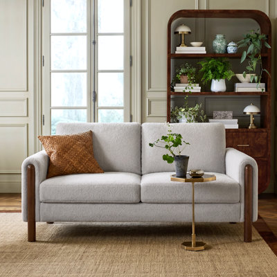 Arora Mid-Century Modern Teddy Upholstered Loveseat with Solid Wood Legs and Back Cushions