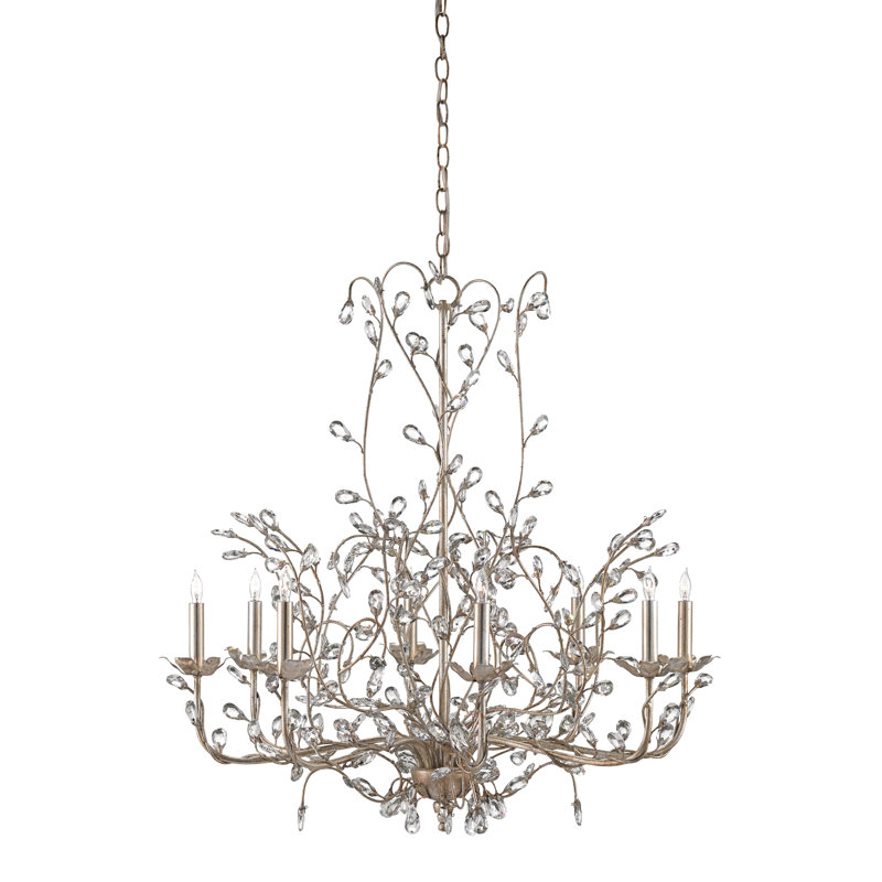Crystal Bud 8 - Light Chandelier, Silver Granello