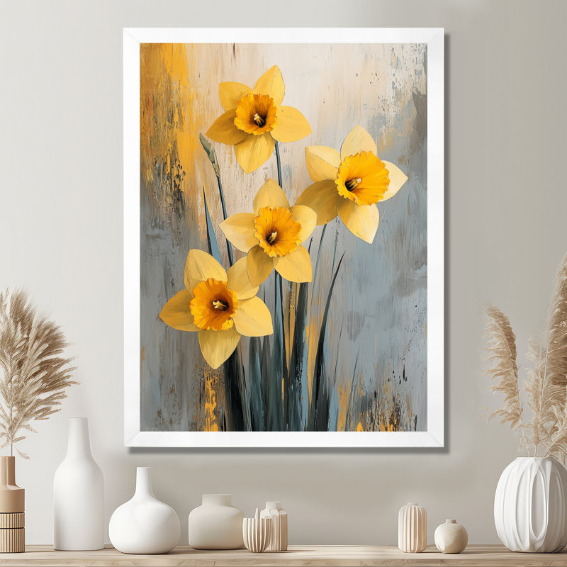 Hermina - Floral Wall Art, H 40 po x l 30 po, Reproduction encadrée d'une seule photo, Blanc