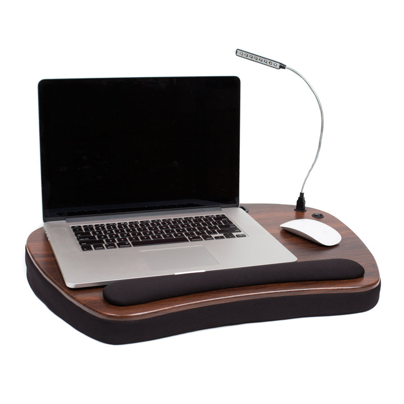 Oversized Brown and Black Wood Lap Desk with Memory Foam Cushion and USB Light
