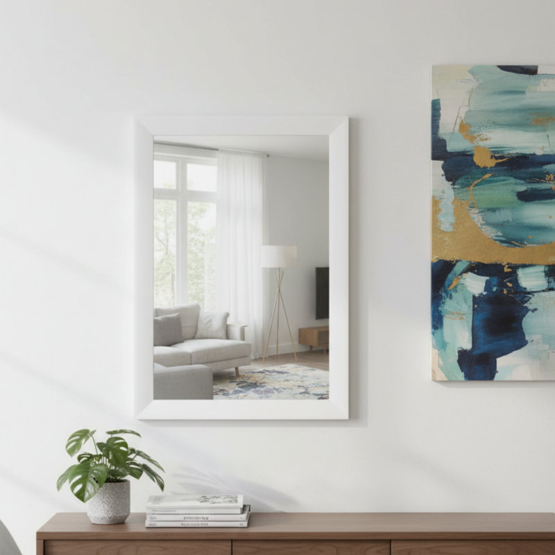 Miroir mural 16 po x 20 po blanc, rectangulaire de base, cadre standard à fixer au mur, 16 po x 20 po, Blanc