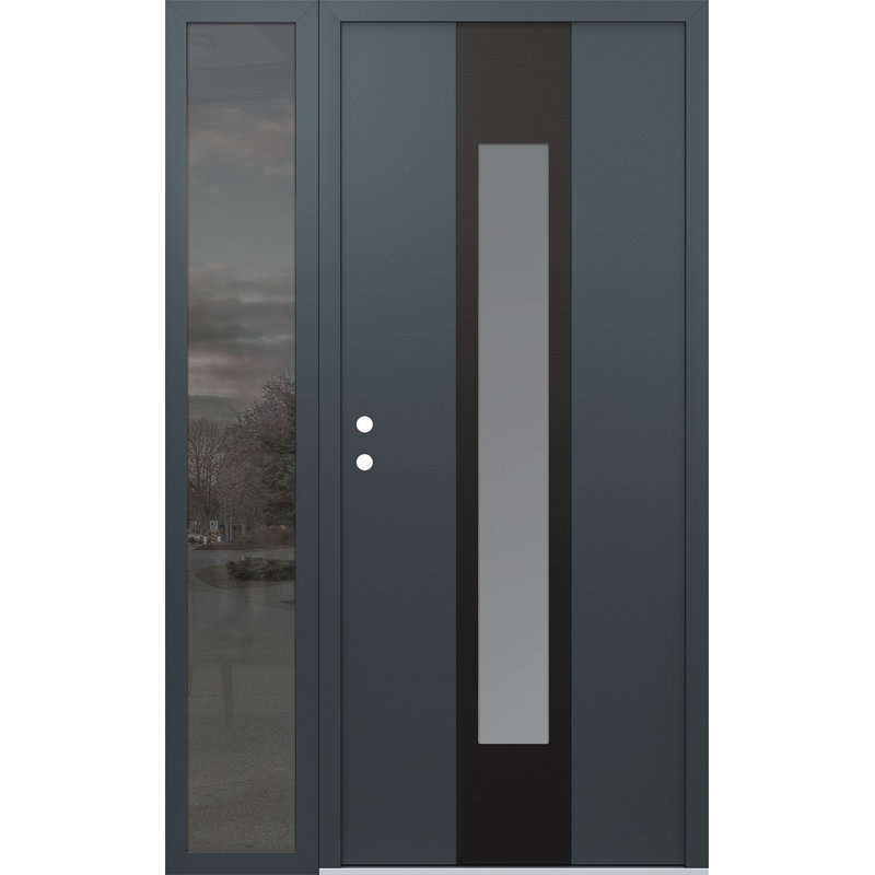 Porte d'entrée avant à panneau en acier avec panneau latéral gauche, L 49,25 po x H 81,69 po, Givré, Argent