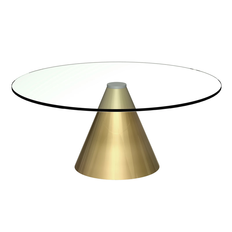 Bedminster Pedestal Coffee Table, Clear, 33.3cm H x 80cm W x 80cm D, Brass