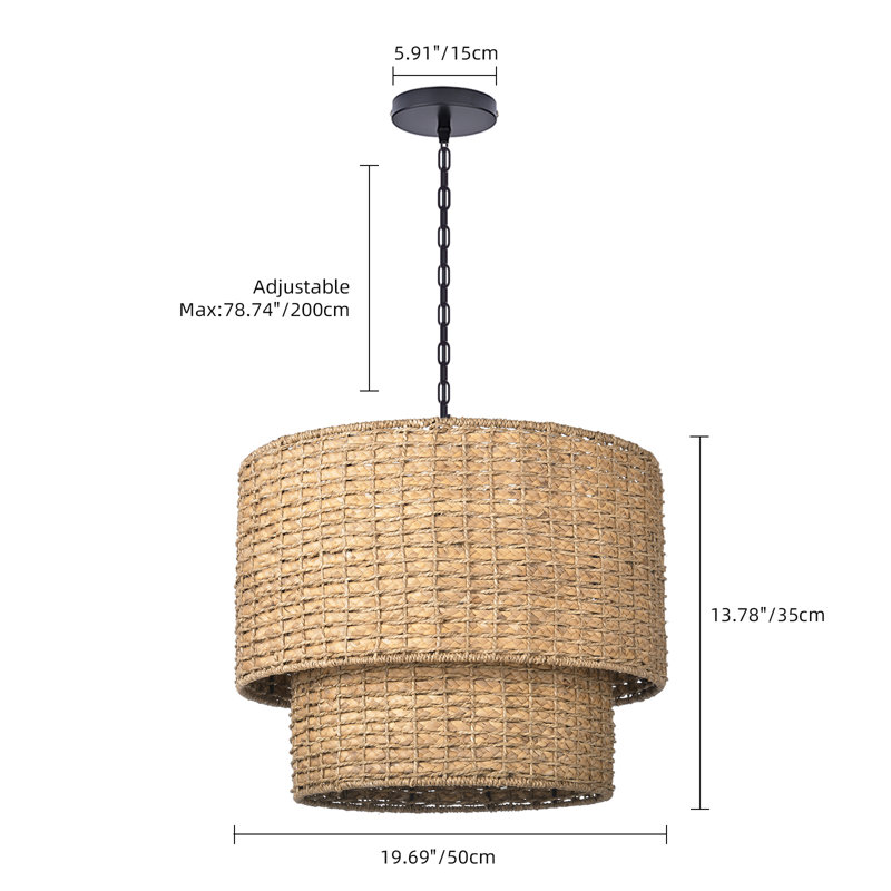 Luminaire suspendu géométrique naturel à 1 lumière Ashini, H 78 po x l 19,68 po x P 19,68 po