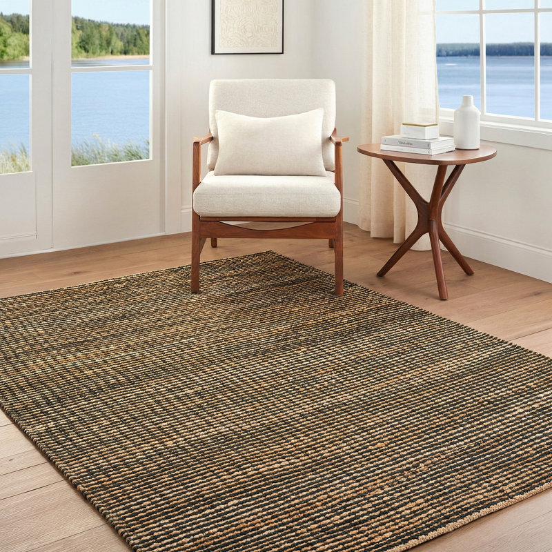 Moroccan Hand Woven Area Rug, Black/Tan, Rectangle 153 x 230 cm