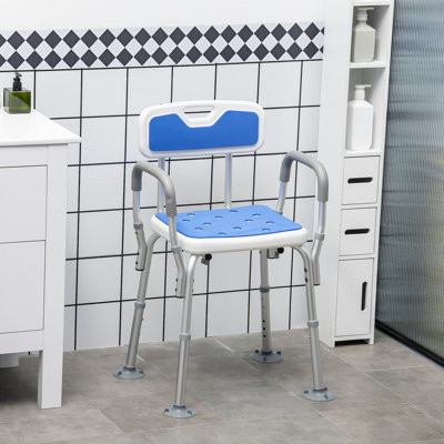 Chaise de douche rembourrée EVA avec accoudoirs et dossier - hauteur réglable, conception antidérapante, assemblage sans outil pour les personnes âgées et les personnes à mobilité réduite (capacité de 299 lb)