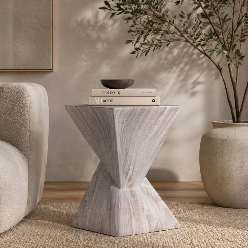 Table d'appoint d'extérieur moderne avec motif cannelé sculptural, minimaliste pour le jardin, Gris, marbre