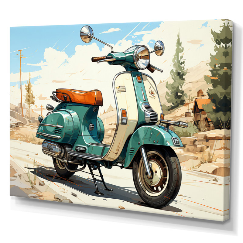 Green Scooter Retro Electric II, reproduction d'art sur toile, H 34 po x l 44 po, Toile tendue