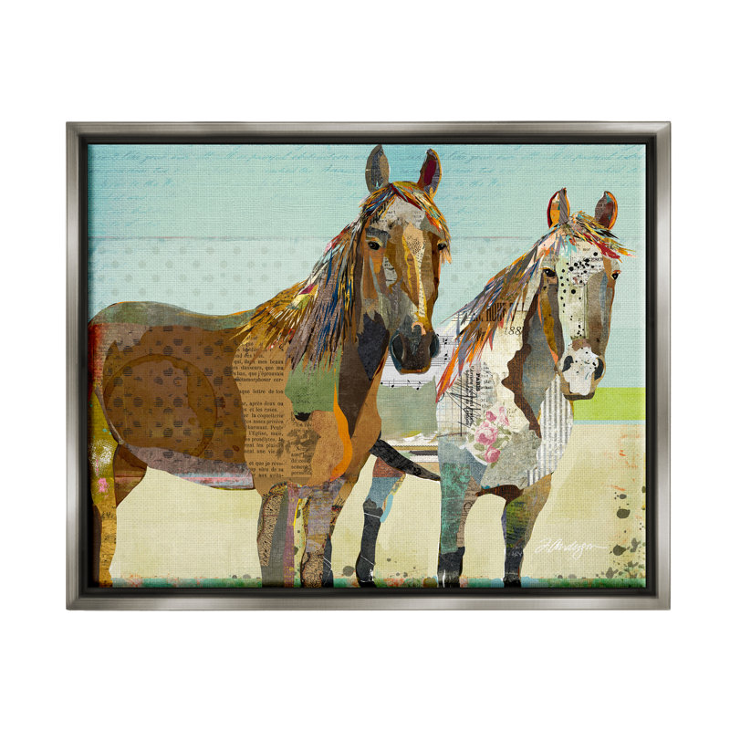 «Wild Farm Horses Layered» par Traci Anderson - impression, H 25 po x l 31 po x P 1,5 po, Cadre flottant gris lustré