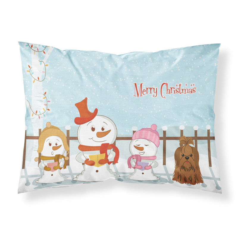 Taie d'oreiller Merry Christmas Merry Christmas, Shih Tzu brun chocolat et choristes