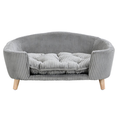 Small Dog Elevated Bed With Corduroy And Rubber Wood Legs, Grey, 11 - 25 Lbs Modern Design, Quick Assembly Grey Dog's Supportive Foam, Look,