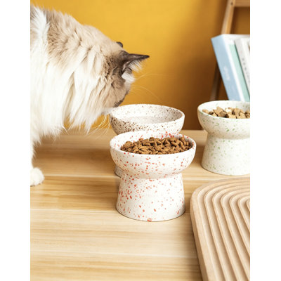 Speckled Elevated Ceramic Cat Bowl, Neck-Protective Raised Feeder For Cats & Small Dogs,Speckled Green