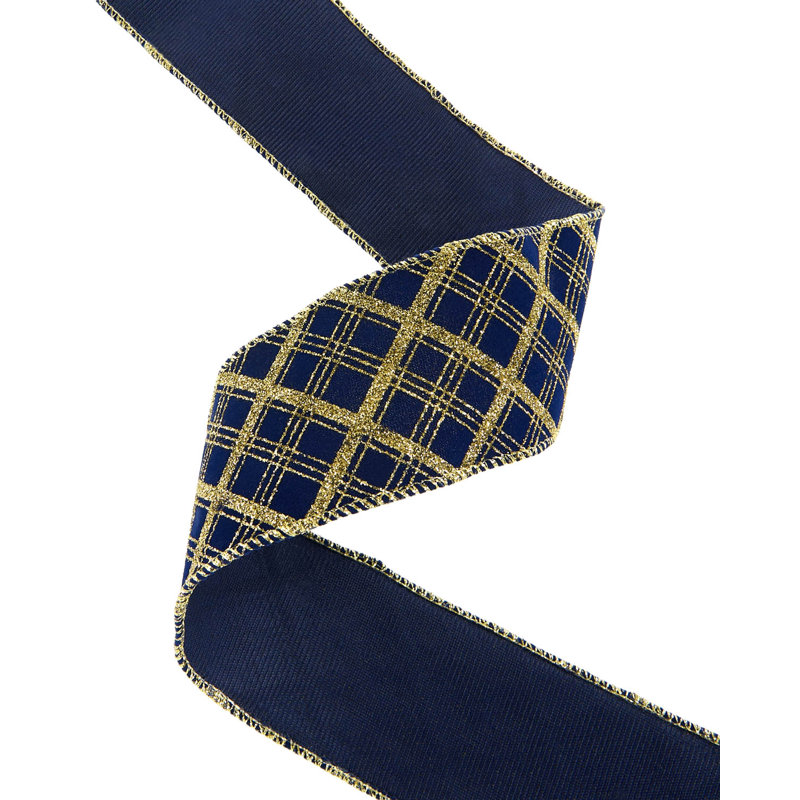 Red Glitter Diamond Velvet Wire Edge Ribbon, 9m, navy