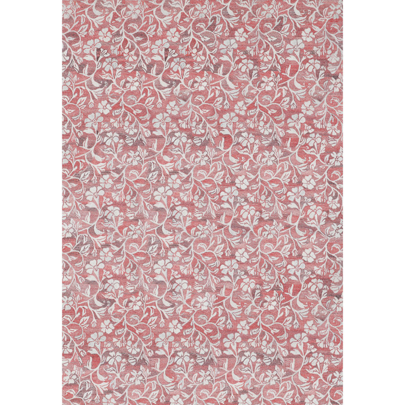Ivory and Coral Floral Hand-Tufted Synthetic Rug 2' x 3'