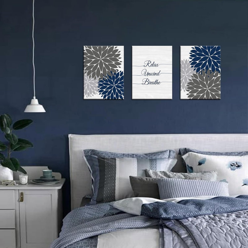 Blue Dahlia, art sur toile 12 x 16 po, paquet de 3 pour vestibule d'entrée