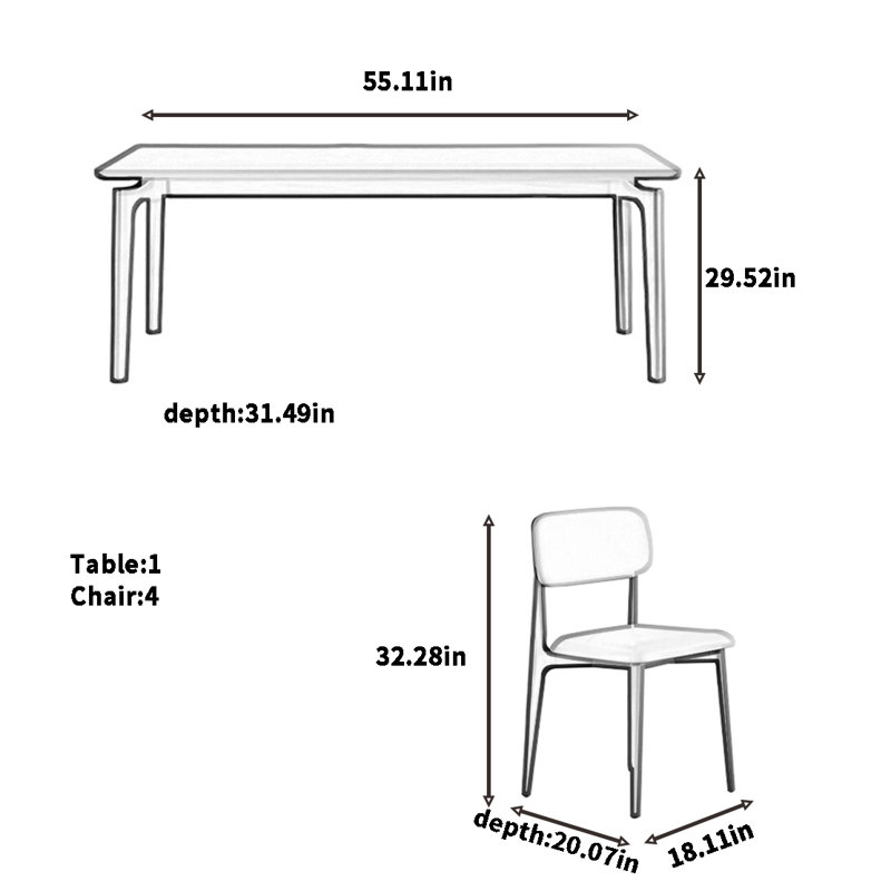 Combinaison de table et de chaise simplifiée, H 29,52 po x L 55,11 po x l 31,49 po