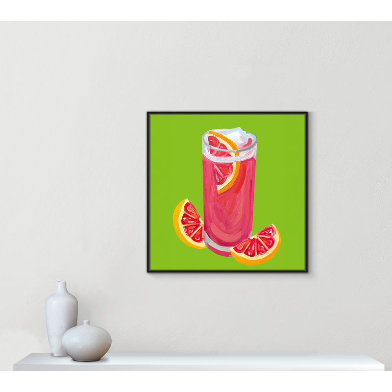 Grapefruit Paloma Pistachio - reproduction carrée par Straker, Cadre flottant noir, 37.5' W x 37.5' H