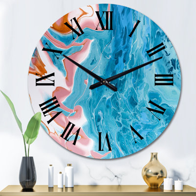 Horloge murale moderne turquoise et marbre rose