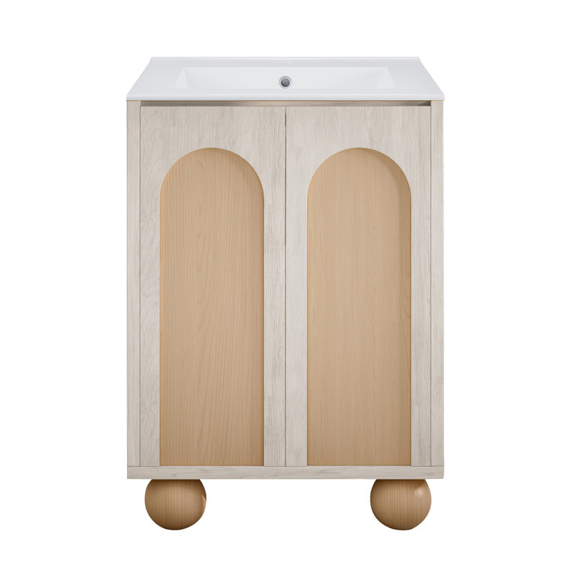 Plaisir 24" White Oak MDF Freestanding Bathroom Vanity with Ceramic Sink