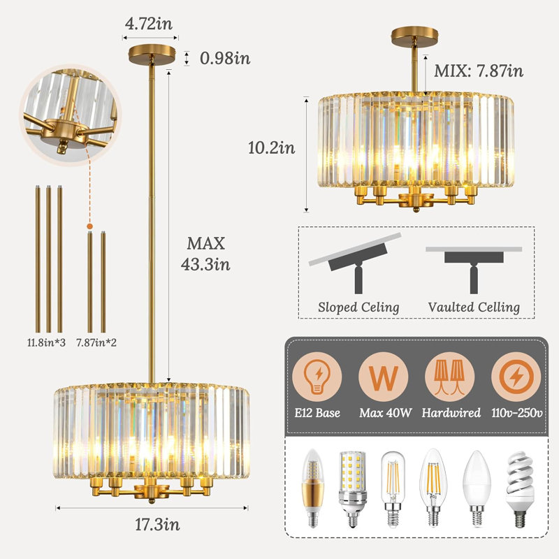 Lustre en cristal moderne avec hauteur réglable, luminaire suspendu doré à 5 lumières pour ferme, salle à manger, îlot de cuisine et salon