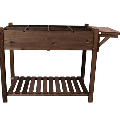 Horticulture Raised Bed With Storage Shelf - Dark Brown Wood Garden And Drainage Holes
