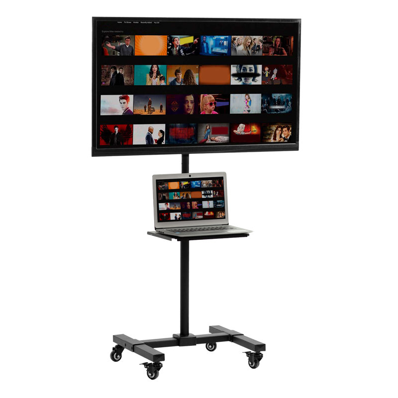 Vivo Adjustable Black Mobile TV Stand with Utility Shelf, 13"-50"