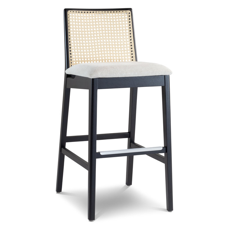 Modern Brazilian Nardia Cane Bar Stool, Light Gray/Ebano/Natural, Counter Stool (25.5" Seat Height)
