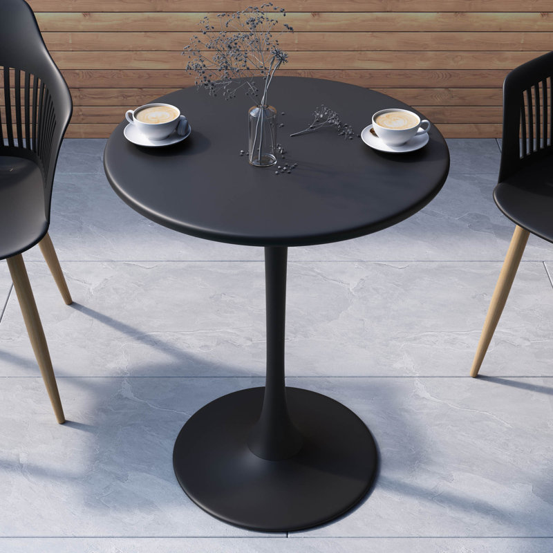 Brogel Bistro 24" Round Steel Dining Table and Pedestal Base for Indoors or Outdoors, Black