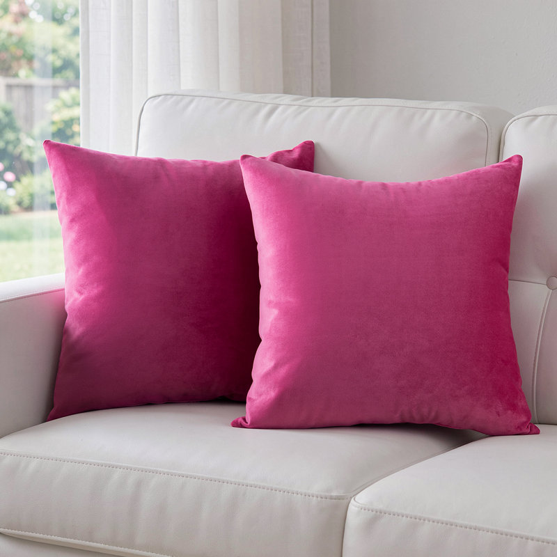 Ensemble de housses de coussin en velours, housses de coussin décoratives carrées 18 po, Pink, Housse de coussin