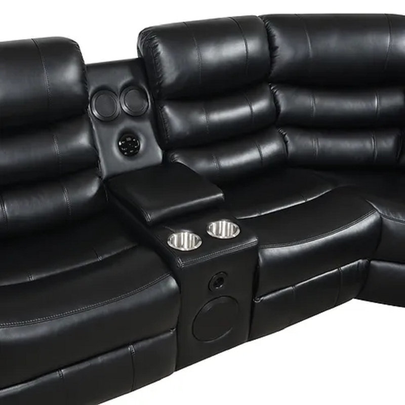 Lizon Power Reclining Sectional With Tech Features, Black Faux Leather