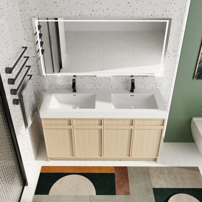 60'' Double Bathroom Vanity with Resin Top