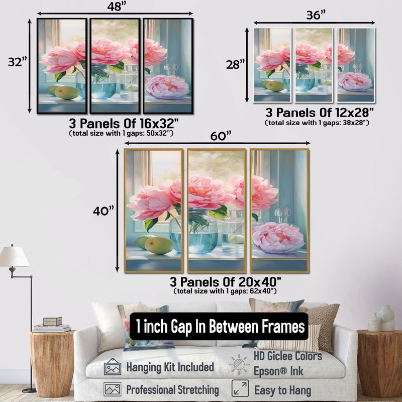 Ensemble de salon d'art mural Summer Poneys, Cadre flottant brun, H 40 po x l 60 po x P 1 po