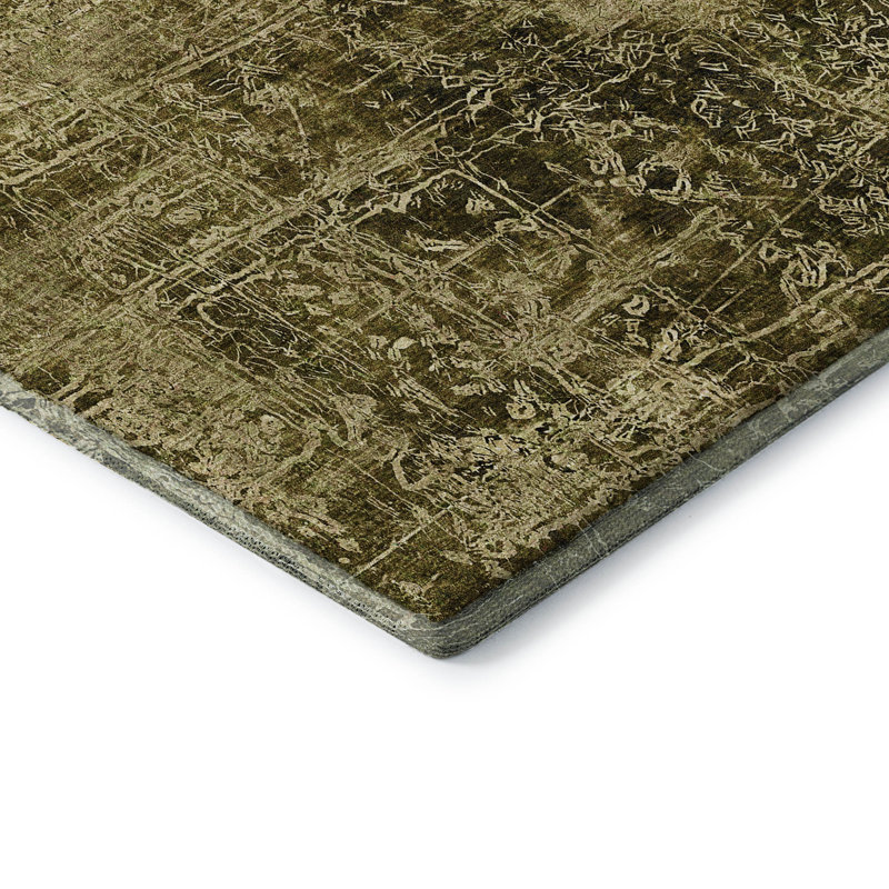 Premium Machine Washable Cerrito AMF559 Brown Rug, Rectangle 8' x 10'