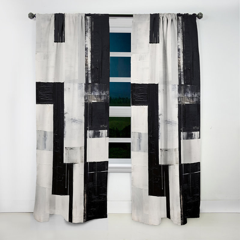 Abstract Ebony Echoes - Abstract Shapes Curtain - Blackout Abstract Curtain - 1 Panels, 52" W x 120" L