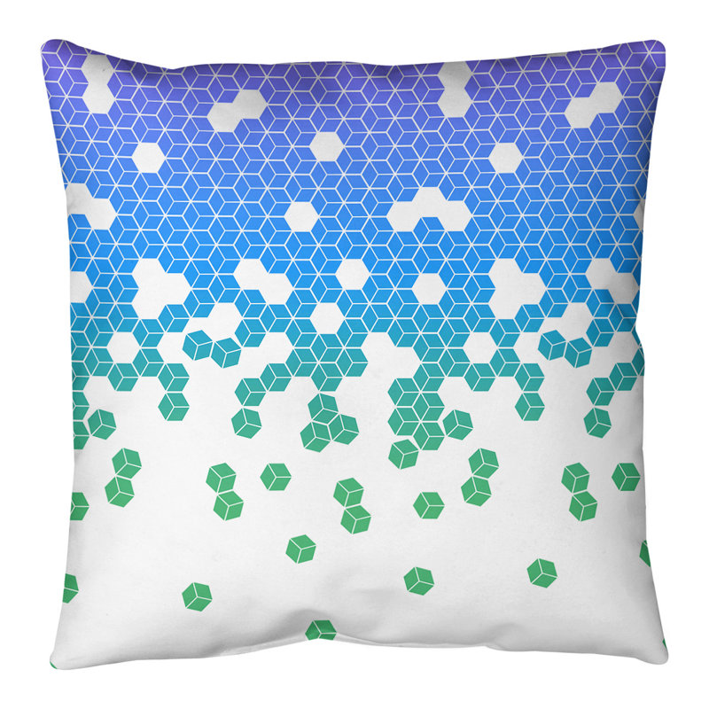 Coussin de sol géométrique Katelyn Elizabeth, 28 po x 28 po, Bleu sarcelle / blanc