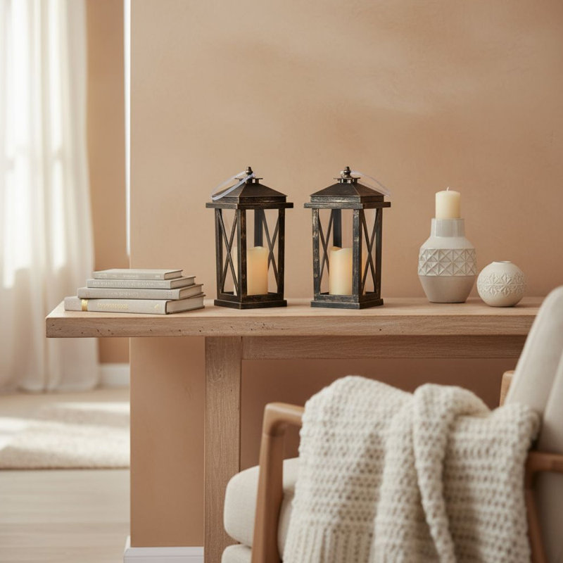 Lanterne rétro avec bougie DEL sans flamme, lanterne décorative avec bougie DEL