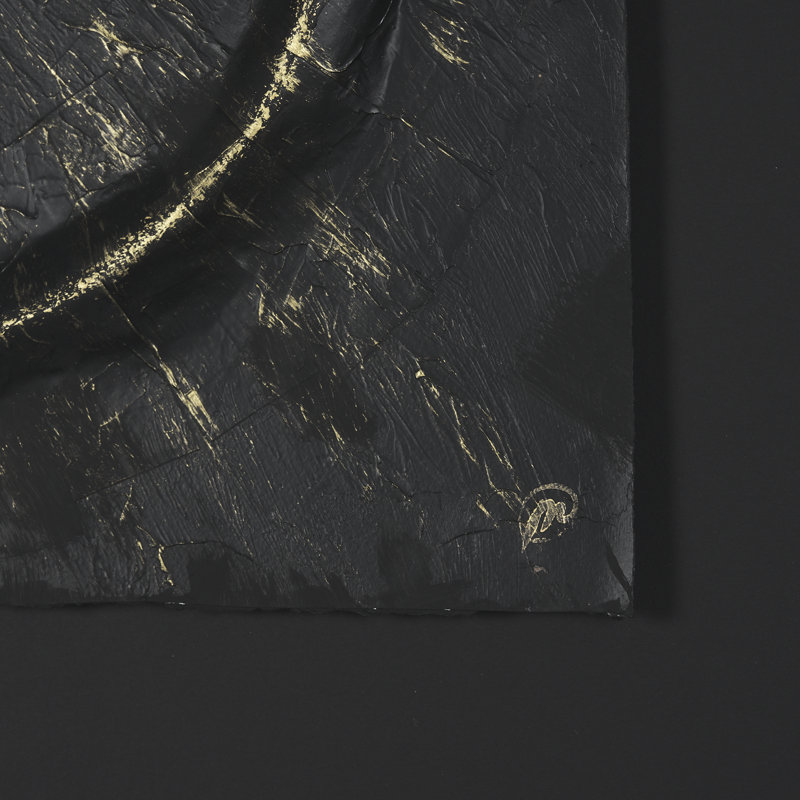 Équivalent à quadrant blanc, œuvre d'art texturée 3D encadrée à la main sous verre, Equal Quadrants Black, Noir