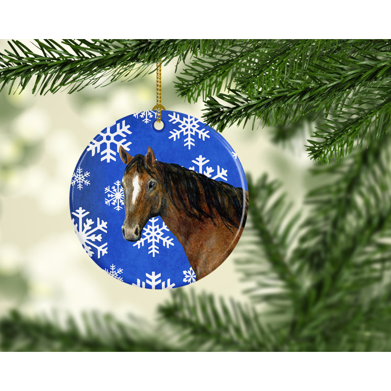 Ornement figurine suspendu en céramique pour les fêtes cheval d’hiver
