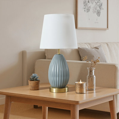 Lampe de table de 18 pouces avec douille E26 en bakélite noire, 60 W maximum (ampoule exclue), interrupteur rotatif, laiton antique et finition bleu clair