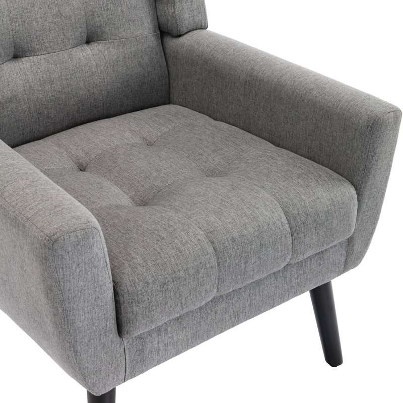 Tufted Upholstered Wide Back Armchair（Set of 2）, Light Gray Linen Blend