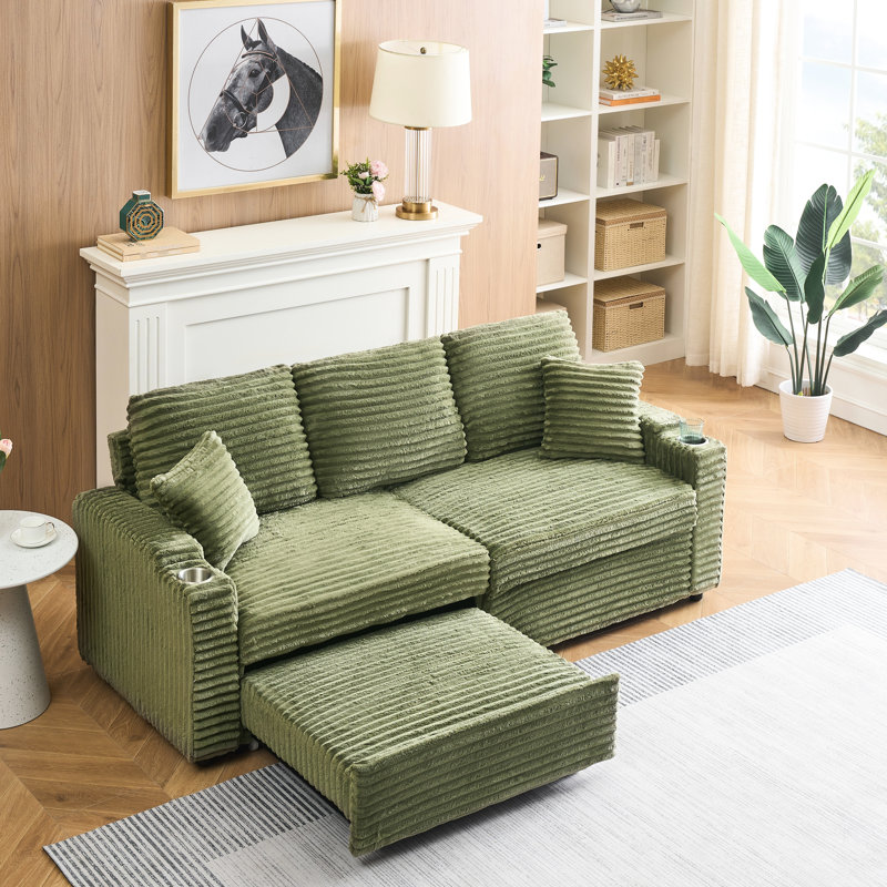 Velours côtelé de 80 po à 3 places avec toucher doux, porte-gobelet et pliable pour le salon, Green