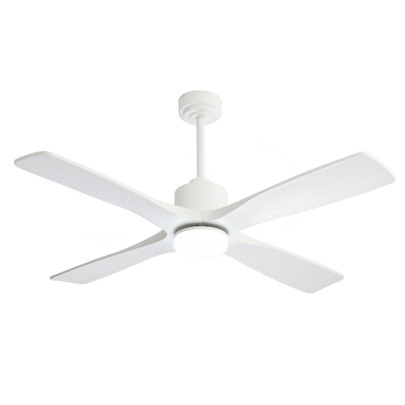 Ventilateur de plafond 4 pales en bois massif avec ensemble d'éclairage Dc Motor, Blanc, Blanc, 48 po de largeur