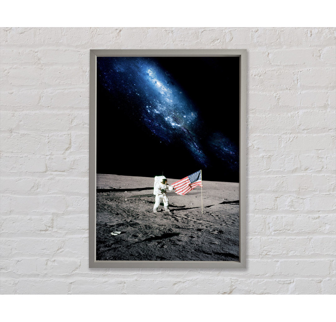 Astronaut und die amerikanische Flagge auf dem Mond - Druck