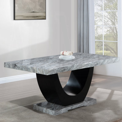 Table de salle à manger rectangulaire en pierre d'ingénierie avec base en forme de U en noir