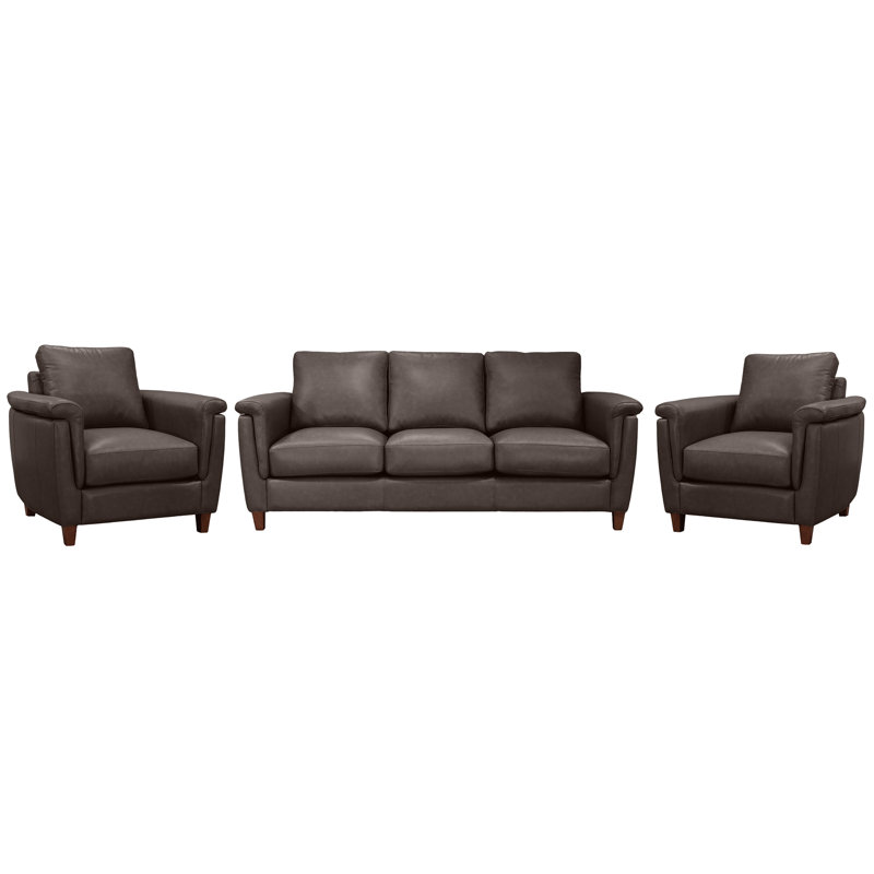 Ensemble de salon en cuir véritable Rambrij, 1 canapé et 2 chaises, Espresso