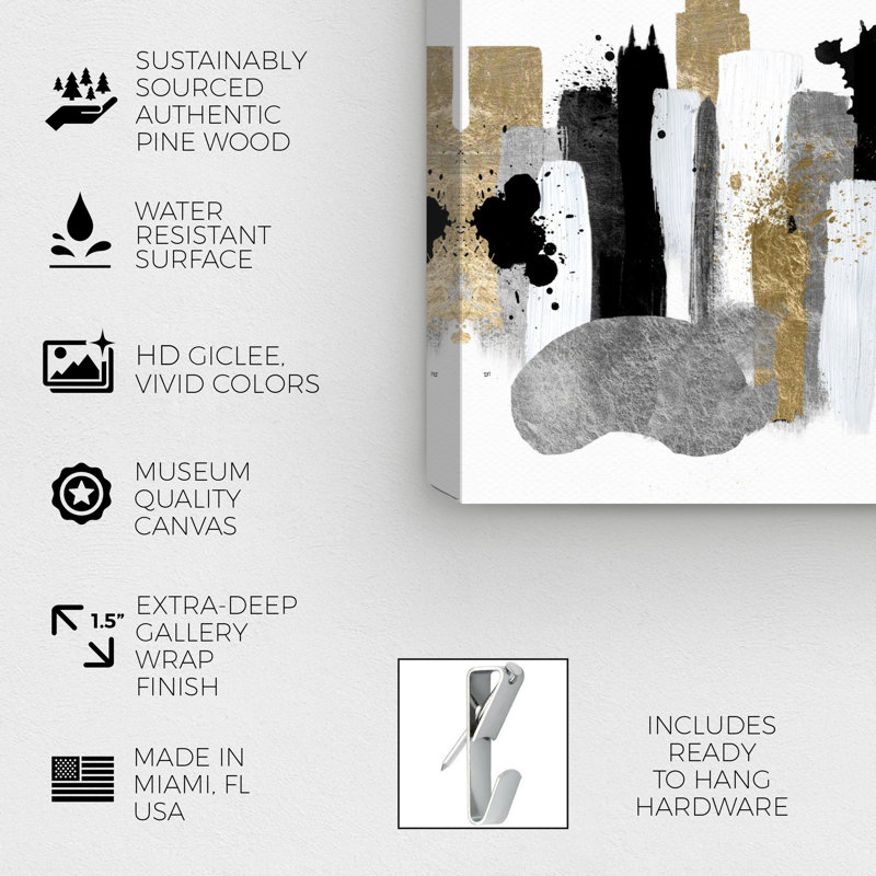«Abstract Glamour Chicago, Modern & Contemporary Black», reproduction d'art sur toile, H 16 po x l 24 po, Toile tendue